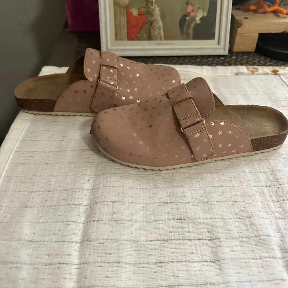 Cat & Jack Girls Pink Perry Slip-On Clogs Shoes Glitter Stars Size 2